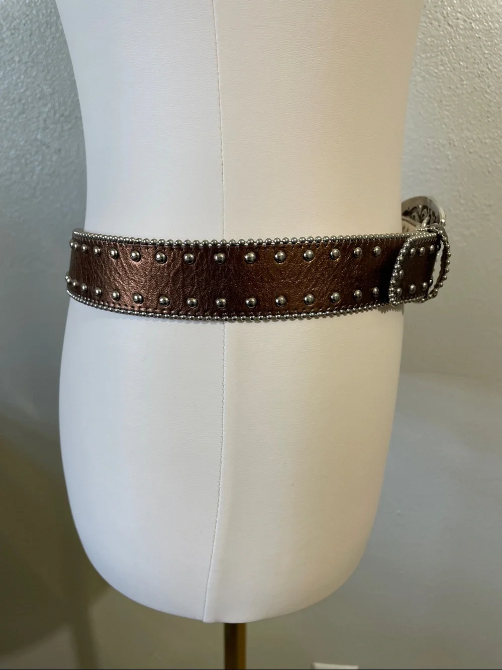 Western Boho Vintage Brown Studded Leather Small Belt Ornate Buckle FoxyGoods